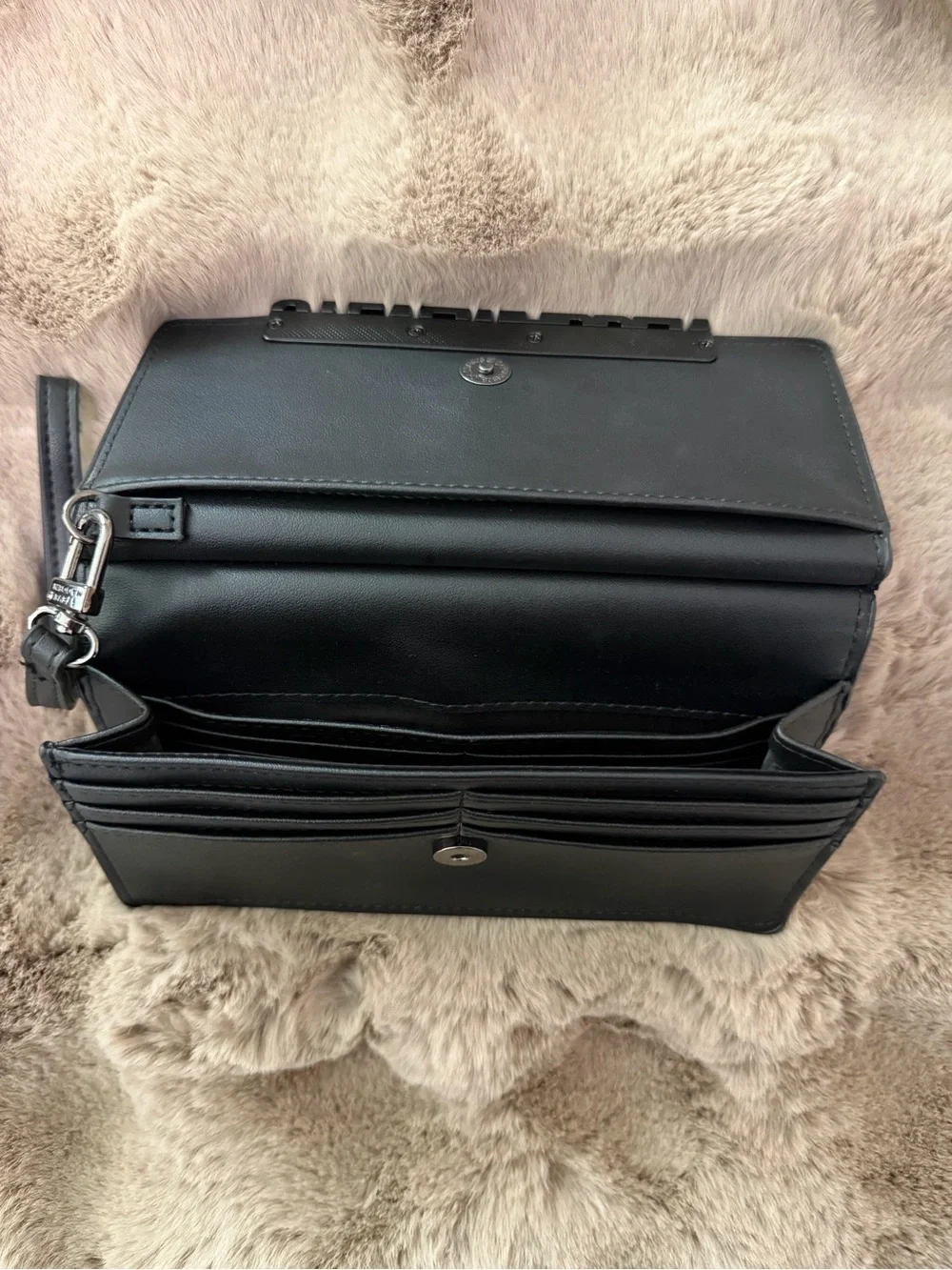 Steve Madden Black Leather Logo Wristlet